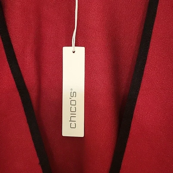 Chico's Stripe Border Ruana Covering Red Allure Pauncho - Picture 4 of 11